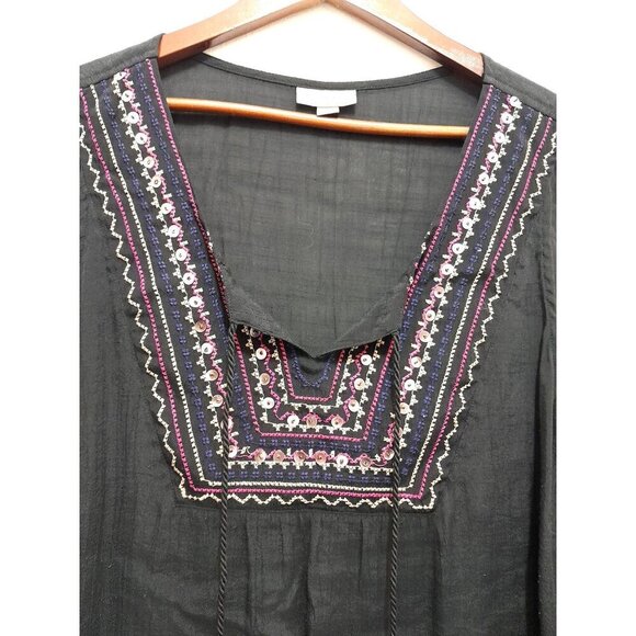 Womens Lagenlook Embroidered Hippie Boho Tunic Top Black Size 3X - Picture 3 of 6